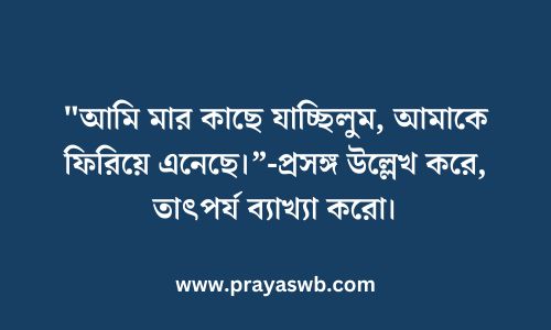 "আমি মার কাছে যাচ্ছিলুম, আমাকে ফিরিয়ে এনেছে।”-প্রসঙ্গ উল্লেখ করে, তাৎপর্য ব্যাখ্যা করো