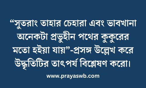 সুতরাং তাহার চেহারা এবং ভাবখানা অনেকটা প্রভুহীন পথের কুকুরের মতো হইয়া যায়-প্রসঙ্গ উল্লেখ করে উদ্ধৃতিটির তাৎপর্য বিশ্লেষণ করো