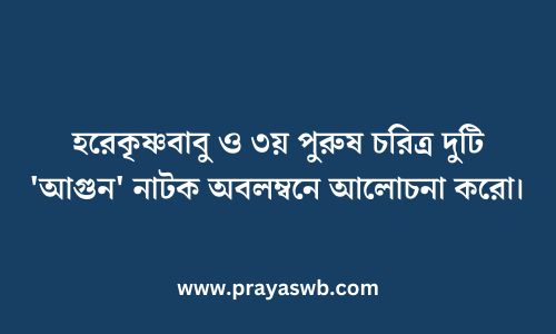 হরেকৃষ্ণবাবু ও ৩য় পুরুষ চরিত্র দুটি 'আগুন' নাটক অবলম্বনে আলোচনা করো